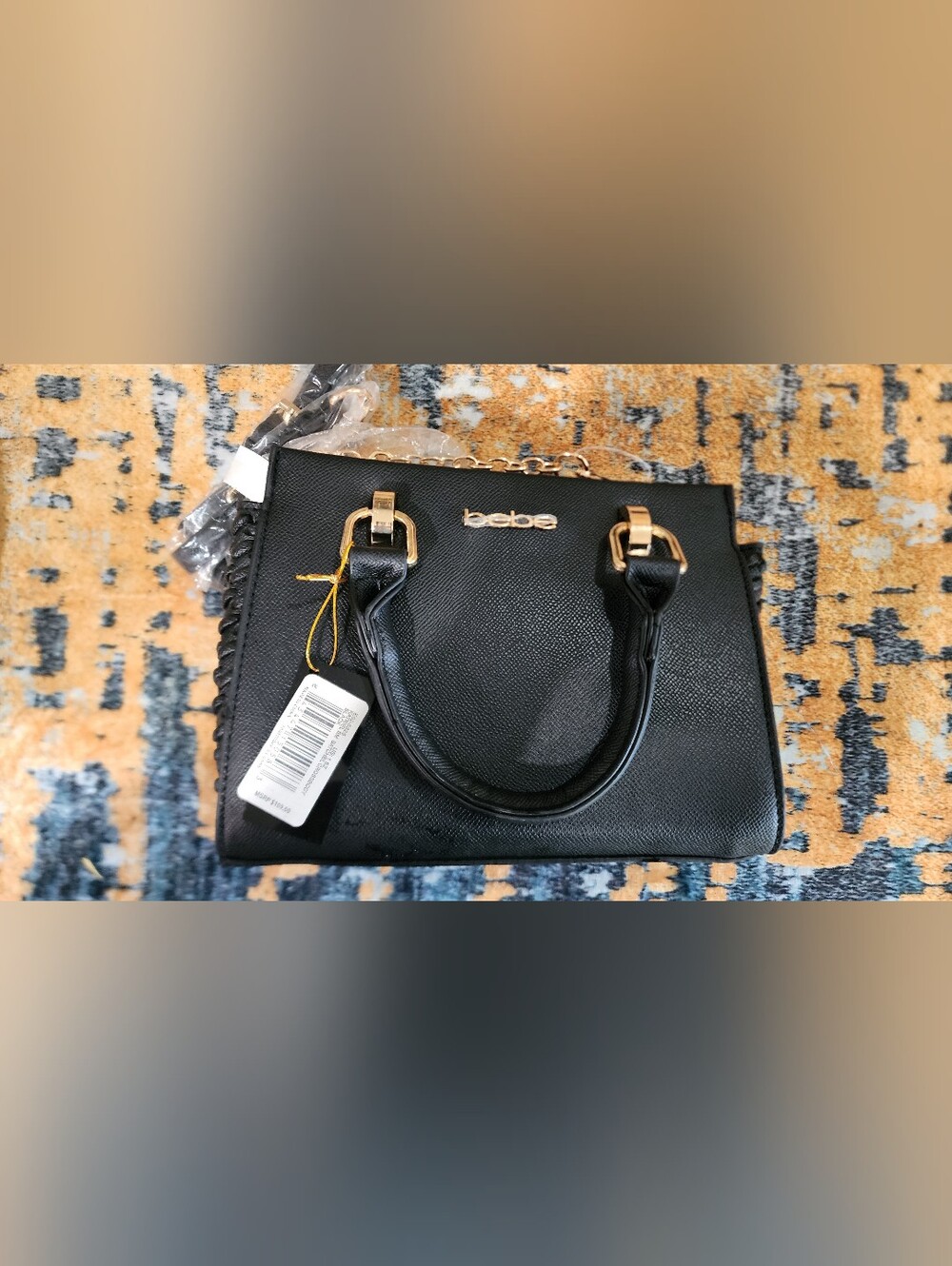 bebe Black Woven Top-Handle Satchel